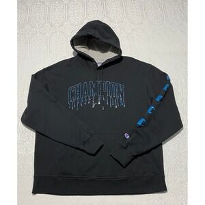 Champion Hoodie Black Drip Logo Authentic Athleticwear Mens XL